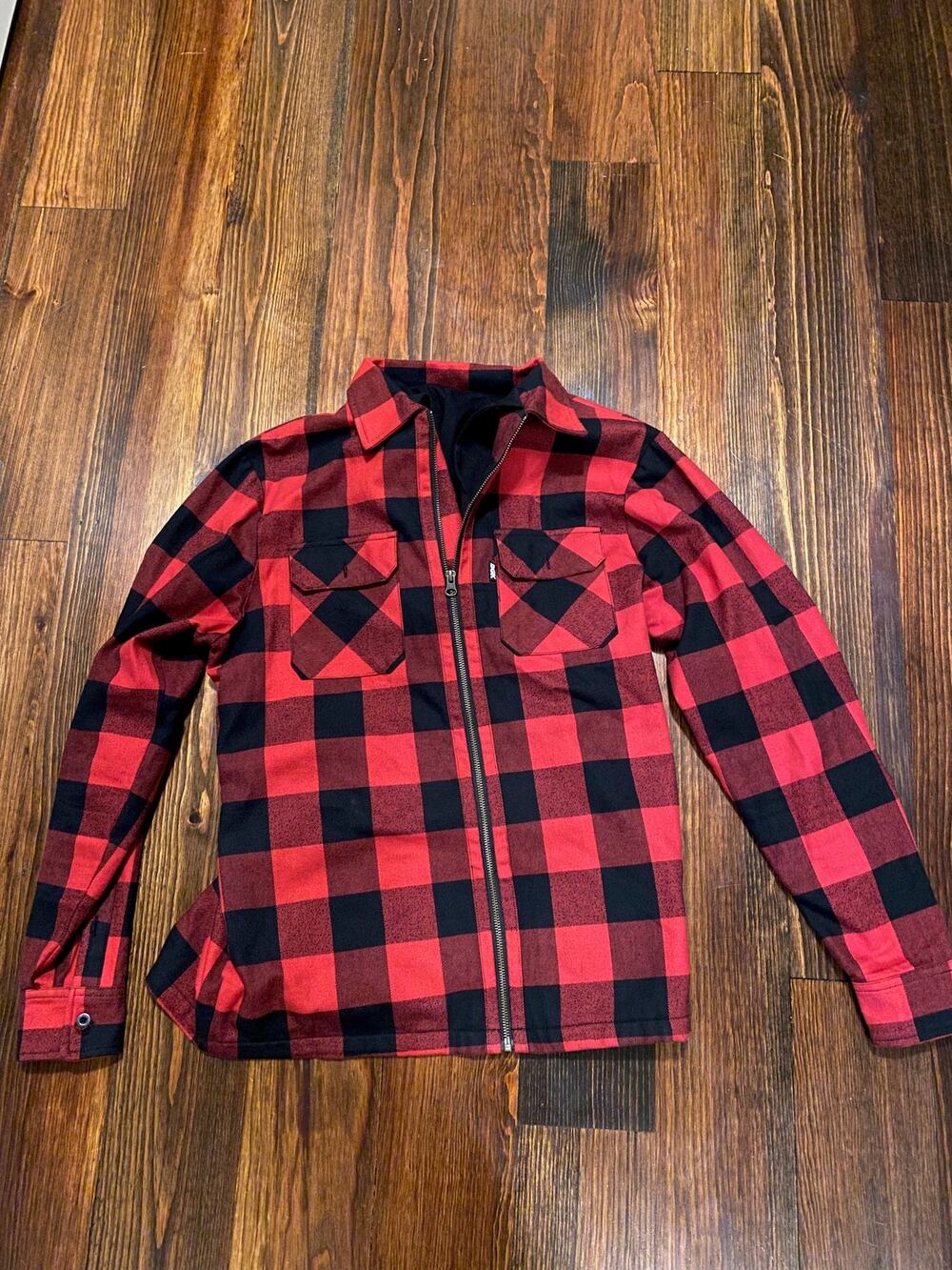 DGK Stay True Buffalo Plaid Flannel Jacket Red Black Hooded Zip Up Men's Small